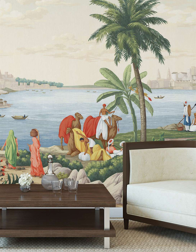 India, printed mural wallpaper by Paul Montgomery. Classic panoramic in room.