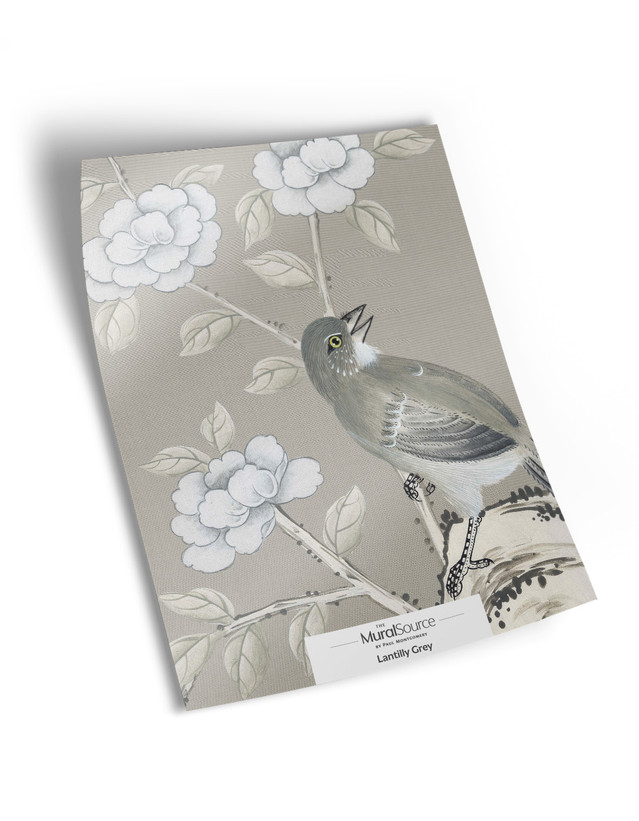 10" x 13" sample of Lantilly Grey; grey chinoiserie