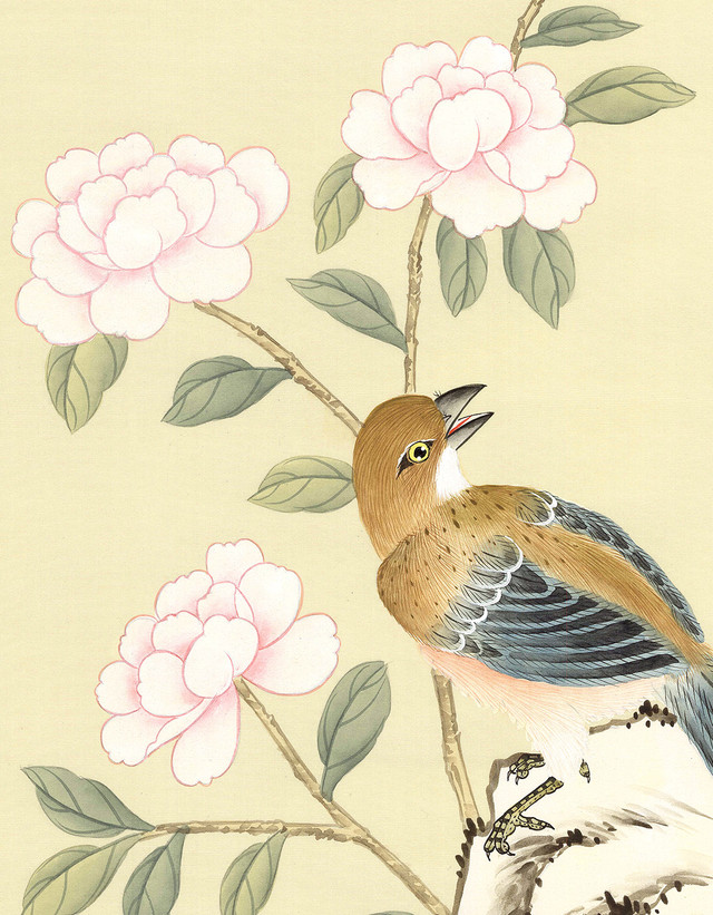 Lantilly Cream, printed mural wallpaper by Paul Montgomery. Up-close detail shot.