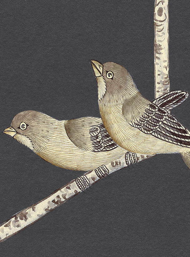 Maysong Charcoal Tall, printed mural wallpaper by Paul Montgomery. Up-close detail shot.