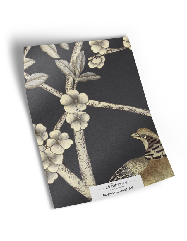 10" x 13" sample of Maysong Charcoal Tall; black chinoiserie