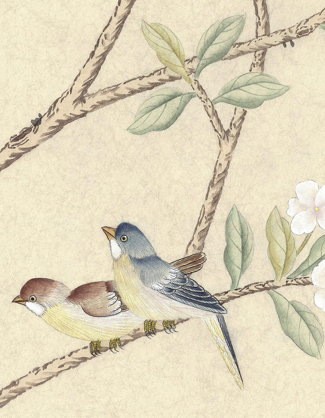 Maysong Cream, printed mural wallpaper by Paul Montgomery. Detail shot.