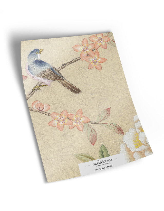 10" x 13" sample of Maysong Cream; yellow chinoiserie