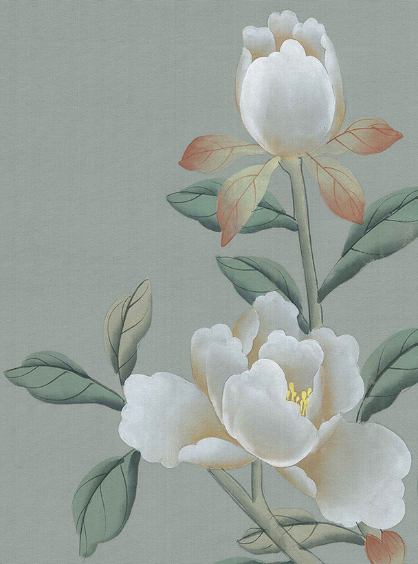 Maysong Jade, printed mural wallpaper by Paul Montgomery. Up-close detail shot.