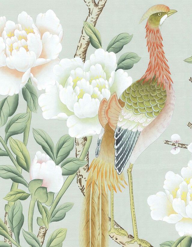 Maysong Mint Triptych, printed mural wallpaper by Paul Montgomery. Detail shot.