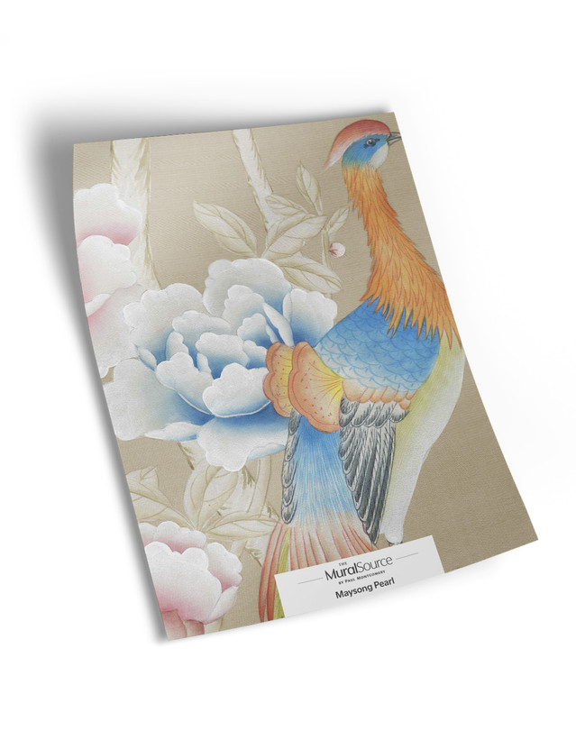 10" x 13" sample of Maysong Pearl; beige chinoiserie