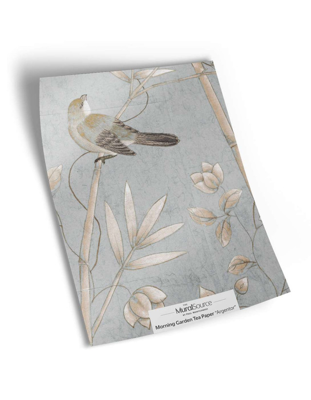 10" x 13" sample of Morning Garden Tea Paper; grey chinoiserie