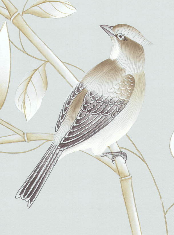 Morning Garden Mist, printed mural wallpaper by Paul Montgomery. Up-close detail shot.