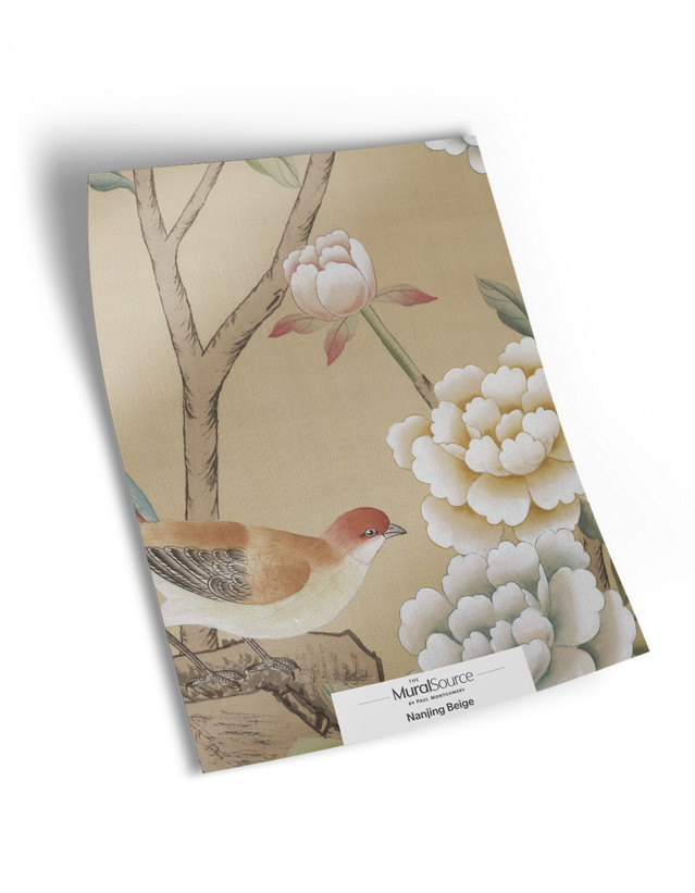 10" x 13" sample of Nanjing Beige; beige chinoiserie