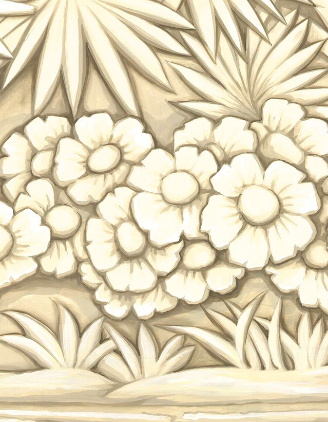 Oasis Sepia, printed mural wallpaper by Paul Montgomery. Sepia detail shot.