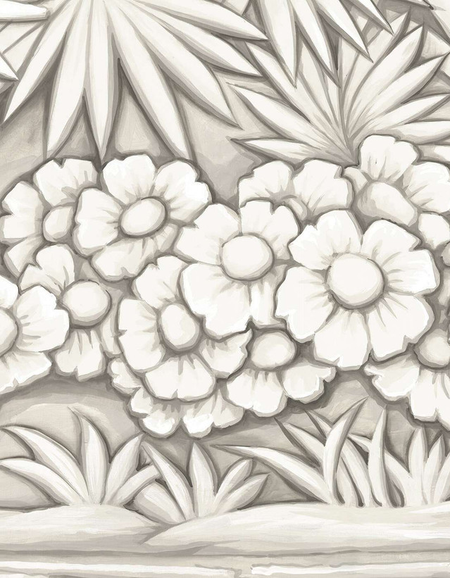 Oasis Taupe Metallic, printed mural wallpaper by Paul Montgomery. Detail shot.