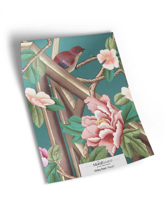 10" x 13" sample of Otley Park; aqua chinoiserie