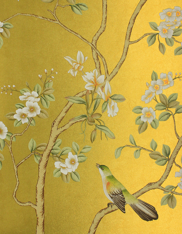 Palazzo Gold, printed mural wallpaper by Paul Montgomery. Detail shot.