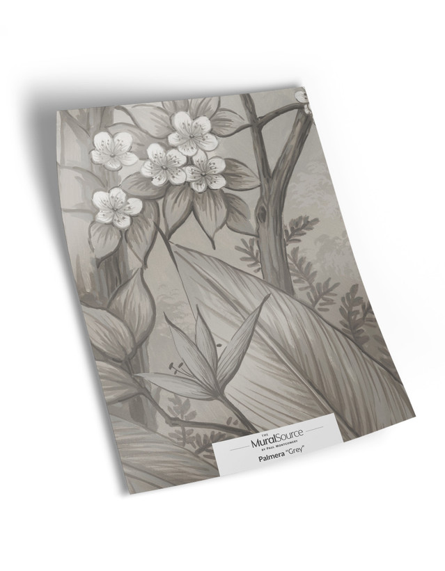 10" x 13" sample of Palmera; grey chinoiserie