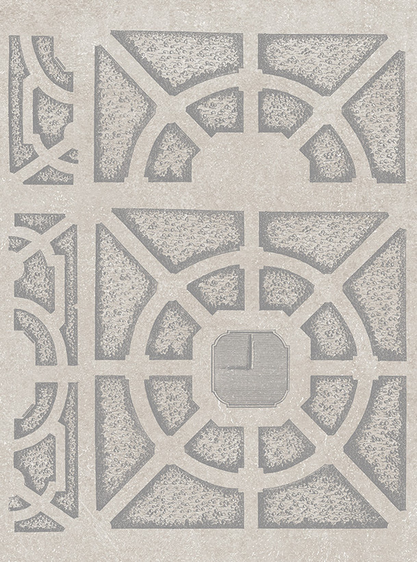 Parterre Promenade, printed mural wallpaper by Paul Montgomery. Sandstone detail shot.