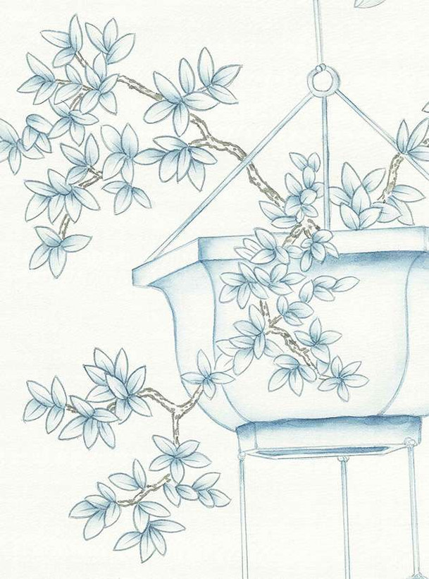 Porcelains White, printed mural wallpaper by Paul Montgomery. Up-close detail shot.