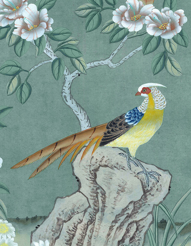 Picardy Emplastro, printed mural wallpaper by Paul Montgomery. Adriatic detail shot.