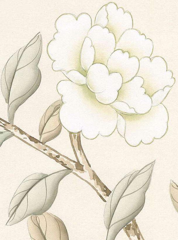 Solitude Cream, printed mural wallpaper by Paul Montgomery. Up-close detail shot.