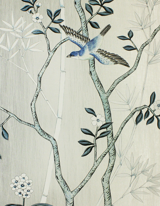 Solitude Silver, printed mural wallpaper by Paul Montgomery. Detail shot.