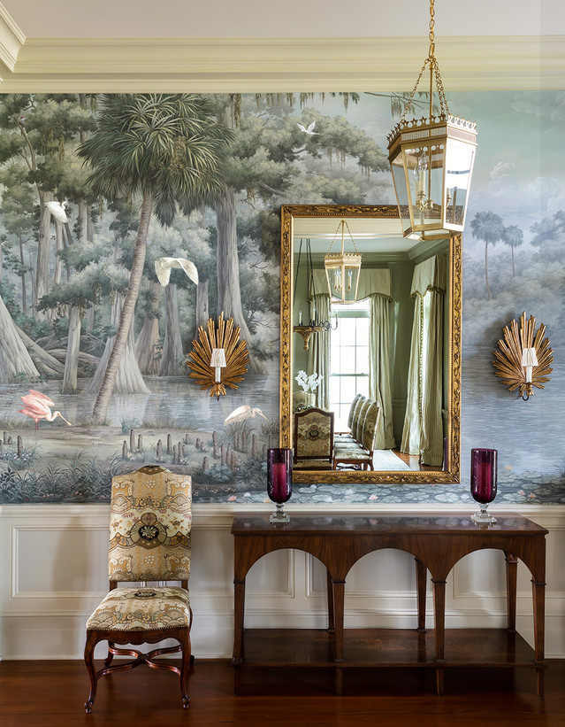 Southern River, printed mural wallpaper by Paul Montgomery. Full color panoramic in room.