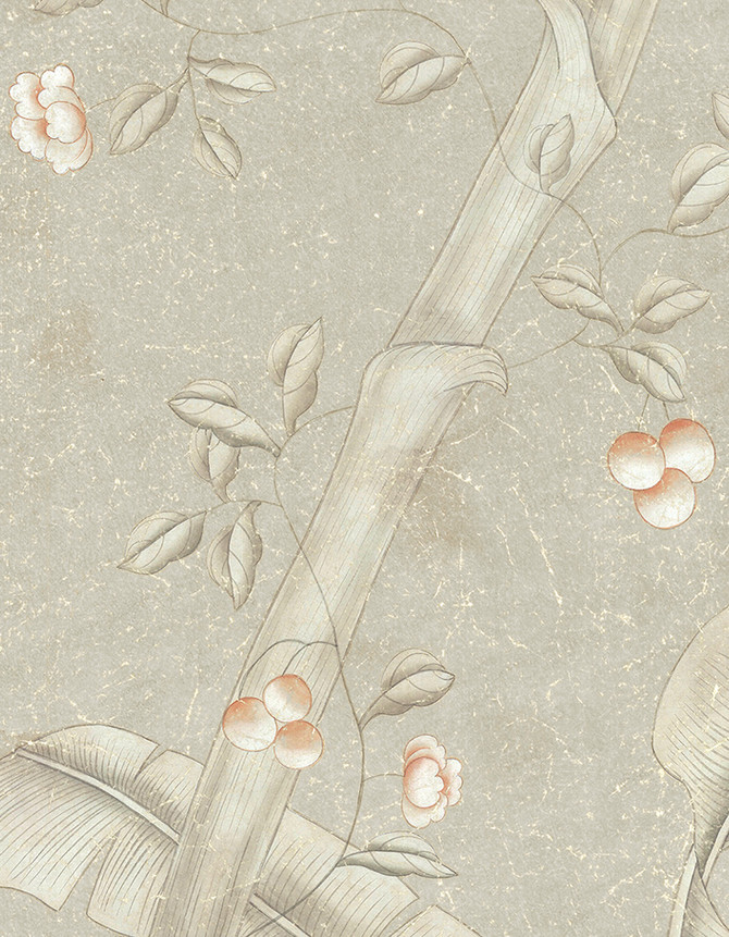 Trevarez Fresco, printed mural wallpaper by Paul Montgomery. Grae detail shot.