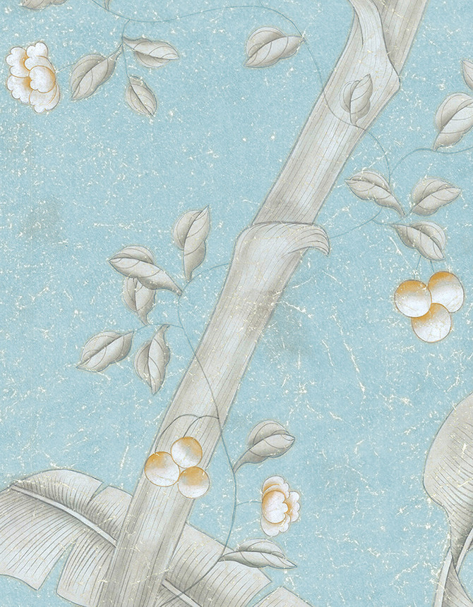 Trevarez Fresco, printed mural wallpaper by Paul Montgomery. Amrin detail shot.