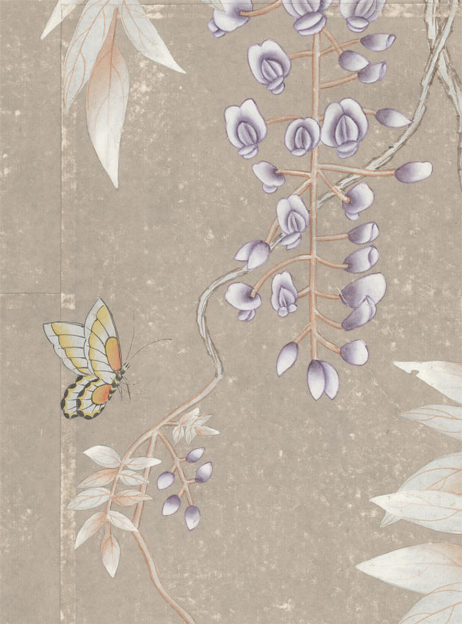 Wisteria, printed mural wallpaper by Paul Montgomery. Up-close detail shot.