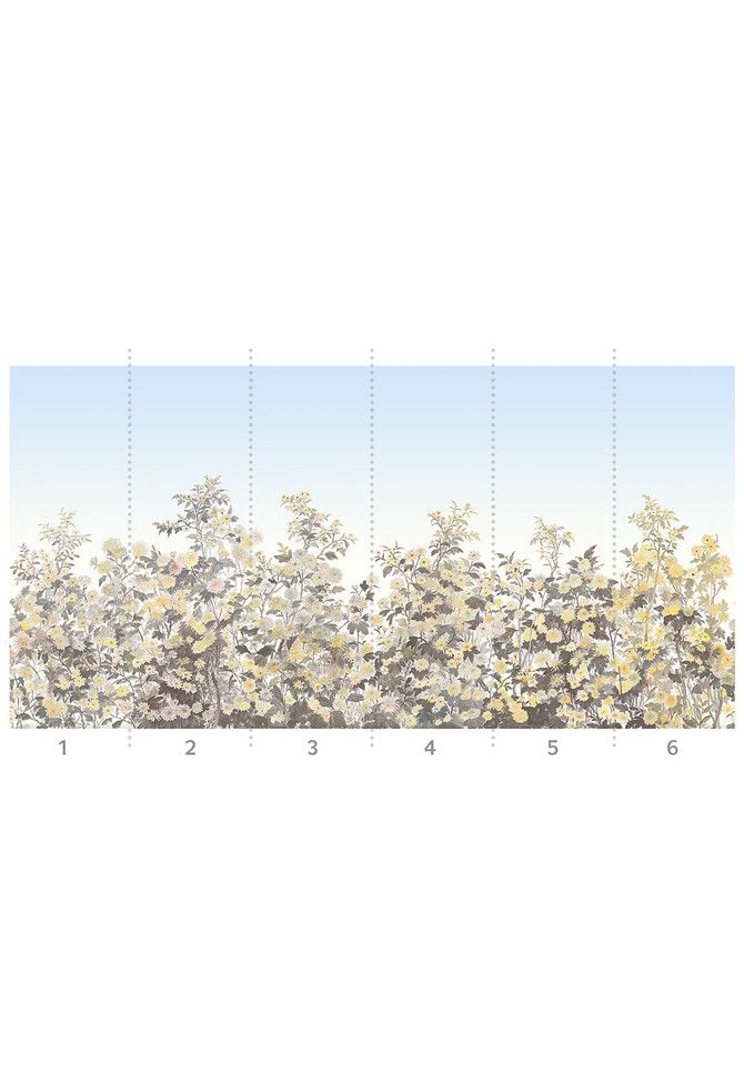 Chrysantha, printed mural wallpaper by Paul Montgomery. Summer panel layout.