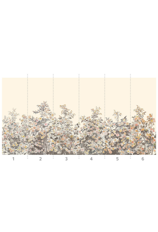 Chrysantha, printed mural wallpaper by Paul Montgomery. Autumn panel layout.