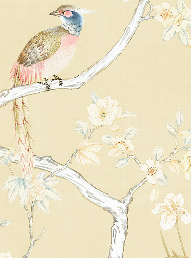 Lavena, printed mural wallpaper by Paul Montgomery. Cream detail shot.