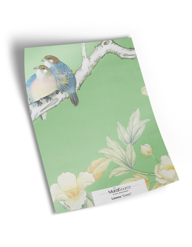 10" x 13" sample of Lavena; green chinoiserie