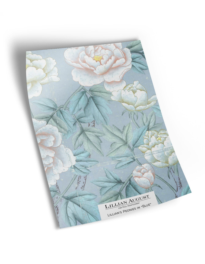 10" x 13" sample of Lillian's Peonies, blue chinoiserie