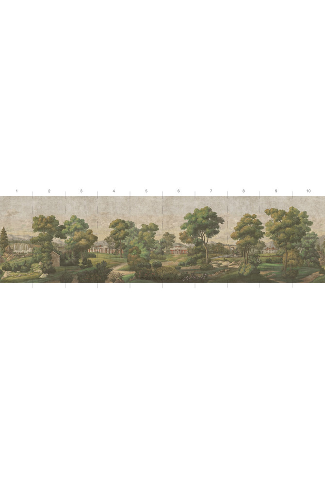 Blue Ridge, printed mural wallpaper by Paul Montgomery. Antiqued panel layout.