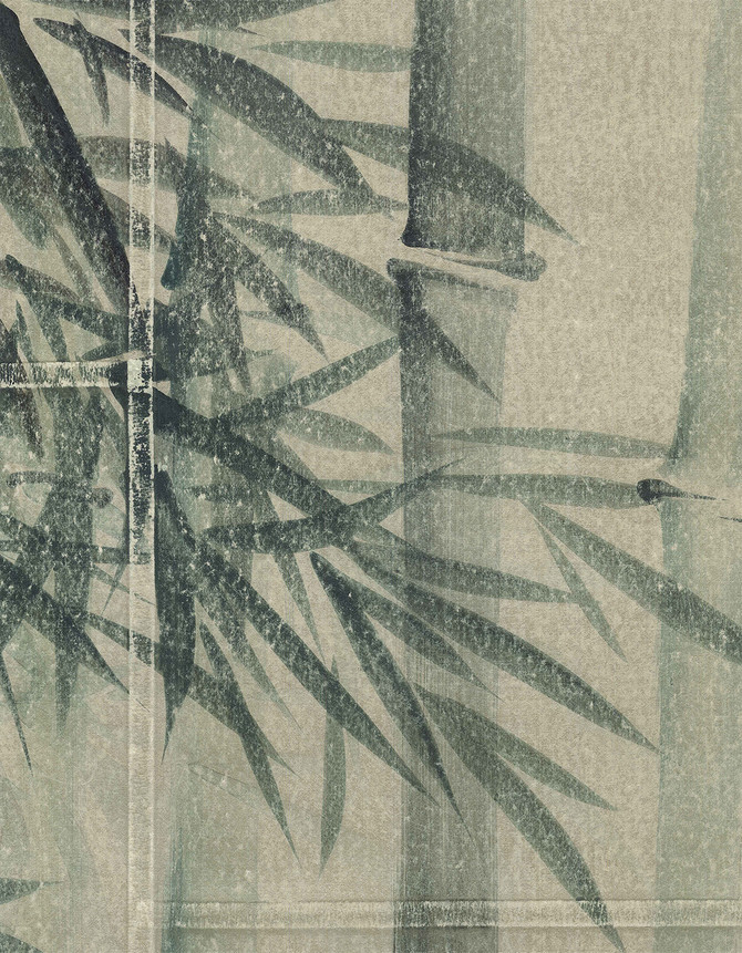 Bamboo Forest Beige, printed mural wallpaper by Paul Montgomery. Detail shot.