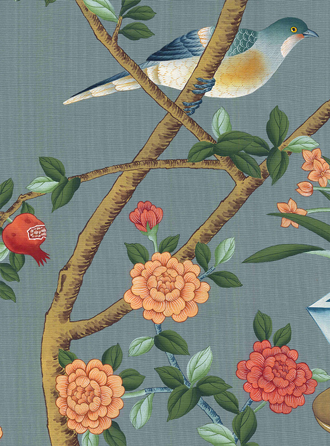 Bel Aire, printed mural wallpaper by Paul Montgomery. Ming detail shot.