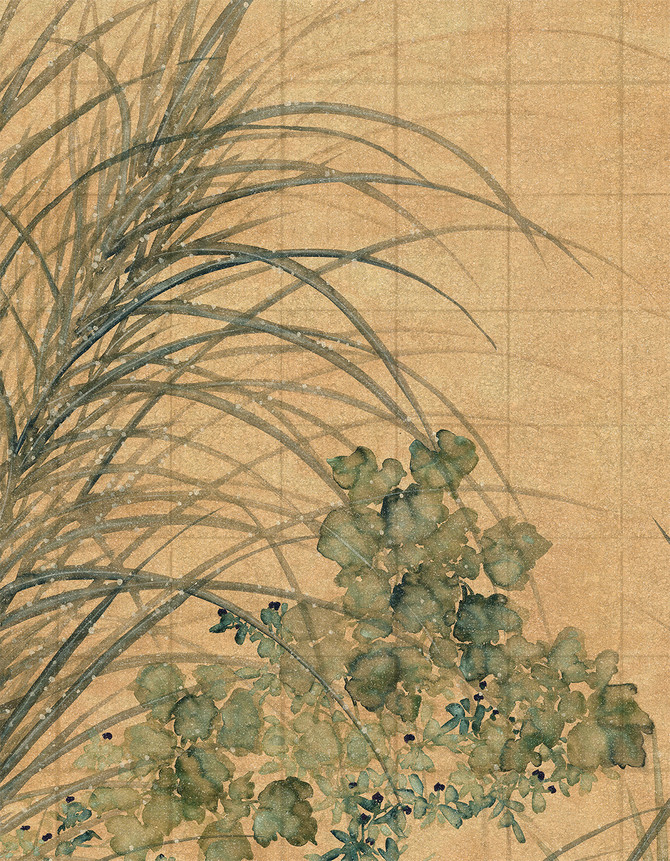 Grasses Gold, printed mural wallpaper by Paul Montgomery. Detail shot.