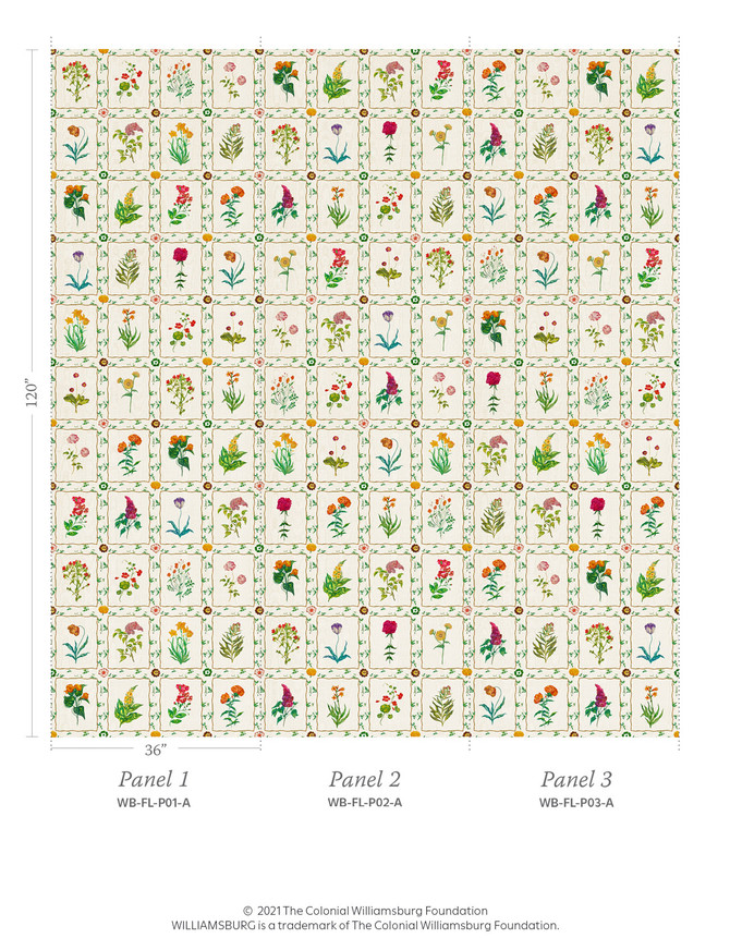 Floribunda, printed mural wallpaper by Paul Montgomery. Panel layout.