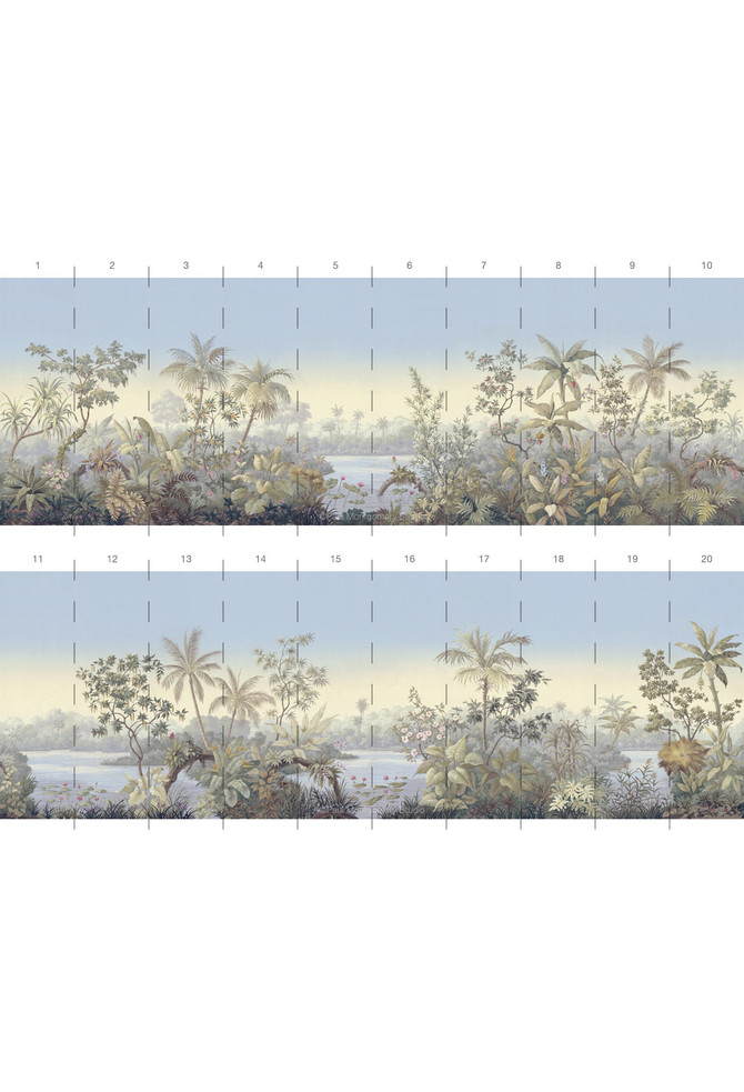 Floridana, printed mural wallpaper by Paul Montgomery. Pastel panel layout.