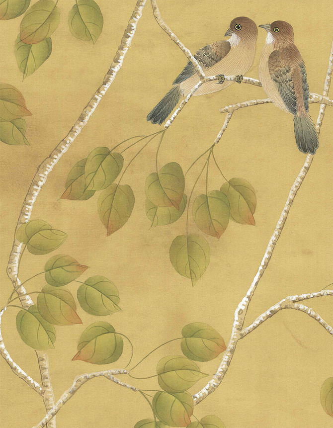 High Grove Antiqued, printed mural wallpaper by Paul Montgomery. Detail shot.