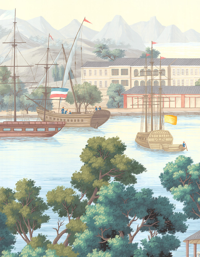 Macau Bay, printed mural wallpaper by Paul Montgomery. Detail shot.