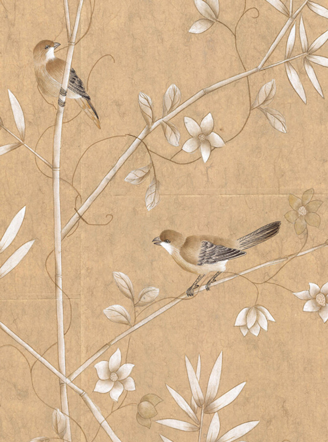 Morning Garden Tea Paper, printed mural wallpaper by Paul Montgomery. Sand detail shot.