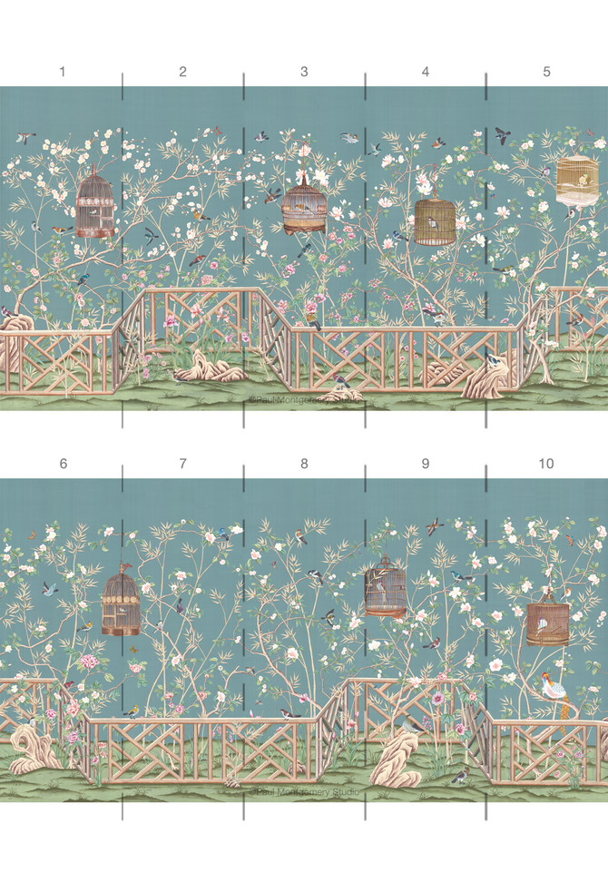 Otley Park, printed mural wallpaper by Paul Montgomery. Panel layout.