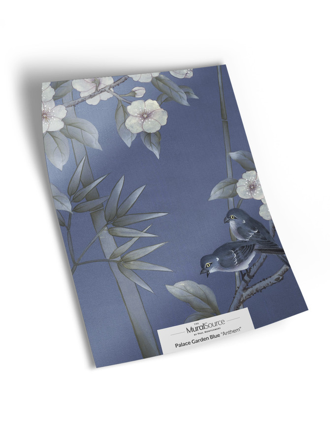 10" x 13" sample of Palace Garden Blue; blue chinoiserie