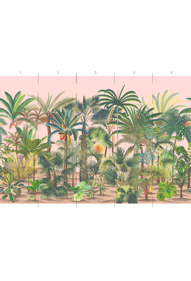 Palmetum, printed mural wallpaper by Paul Montgomery. Rose panel layout.
