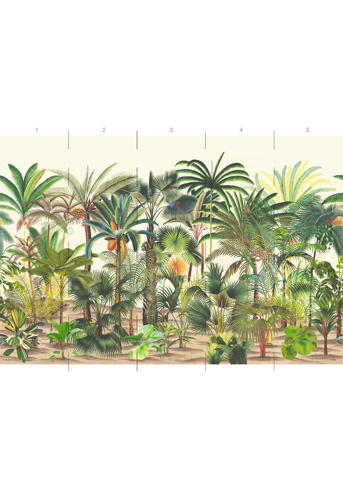 Palmetum, printed mural wallpaper by Paul Montgomery. Ivory panel layout.