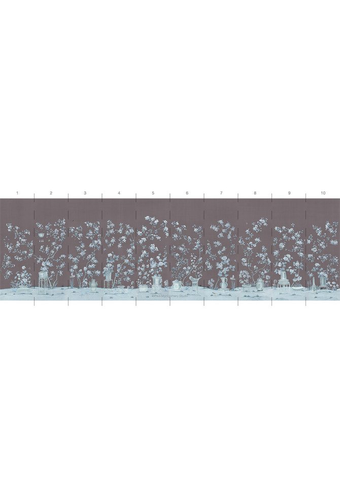 Porcelains, printed mural wallpaper by Paul Montgomery. South Hampton panel layout.