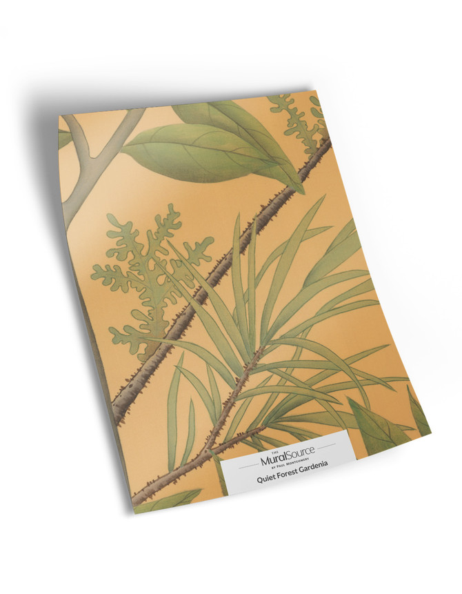 10" x 13" sample of Quiet Forest Gardenia; orange chinoiserie