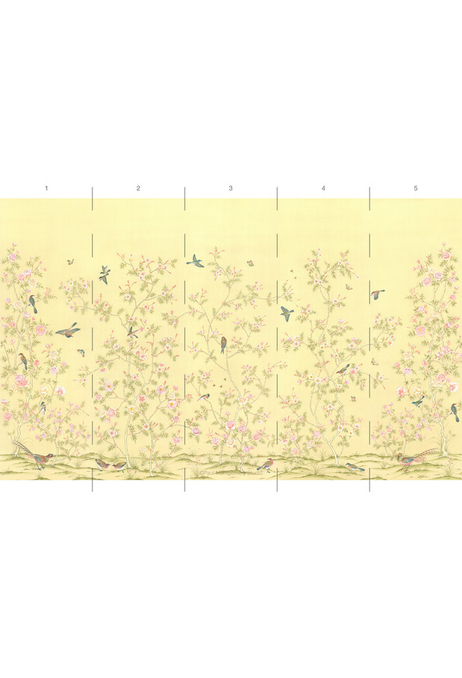 Roses Yellow, printed mural wallpaper by Paul Montgomery. Panel layout.