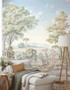 Pastorale Watercolor, printed mural wallpaper by Paul Montgomery. Full Color panoramic in room.