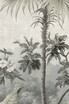 Floridana Silver, printed mural wallpaper by Paul Montgomery. Grisaille Color detail shot.